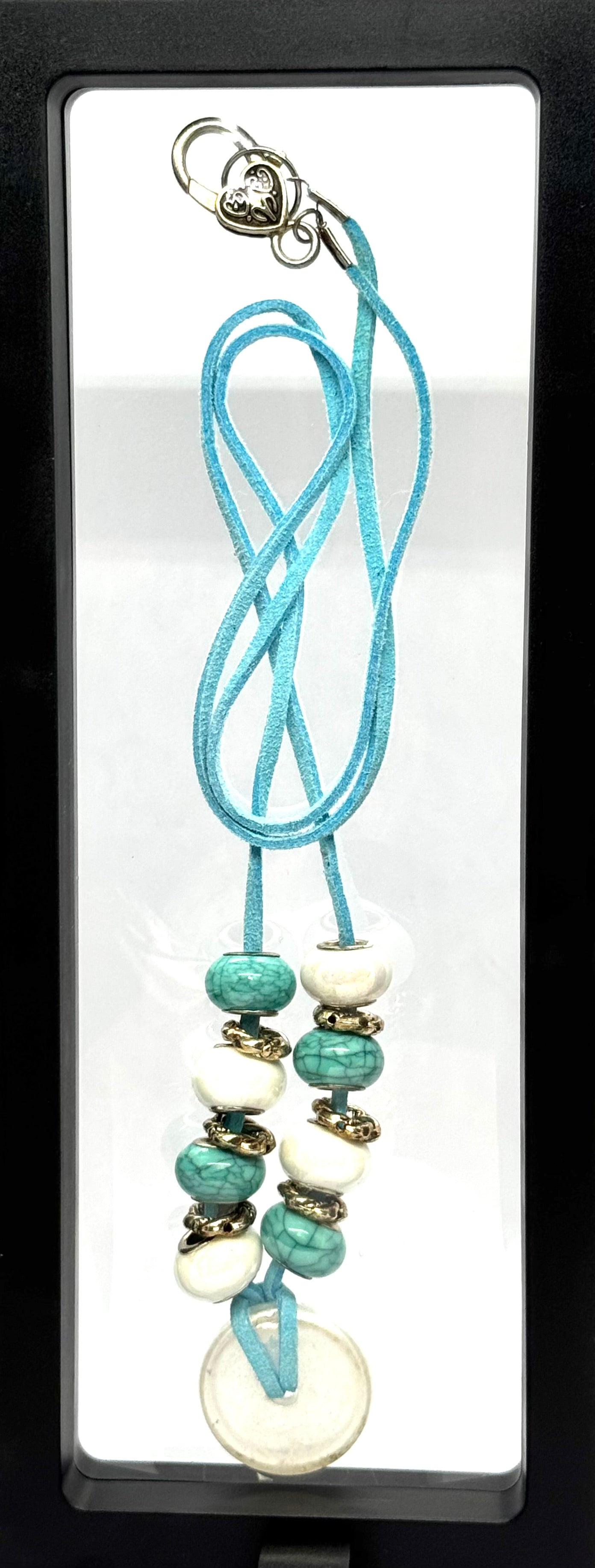 Ocean Calm (But Make It Chaos) Necklace | Turquoise & Ivory Beaded Pendant | 28” Cord | Heart Clasp