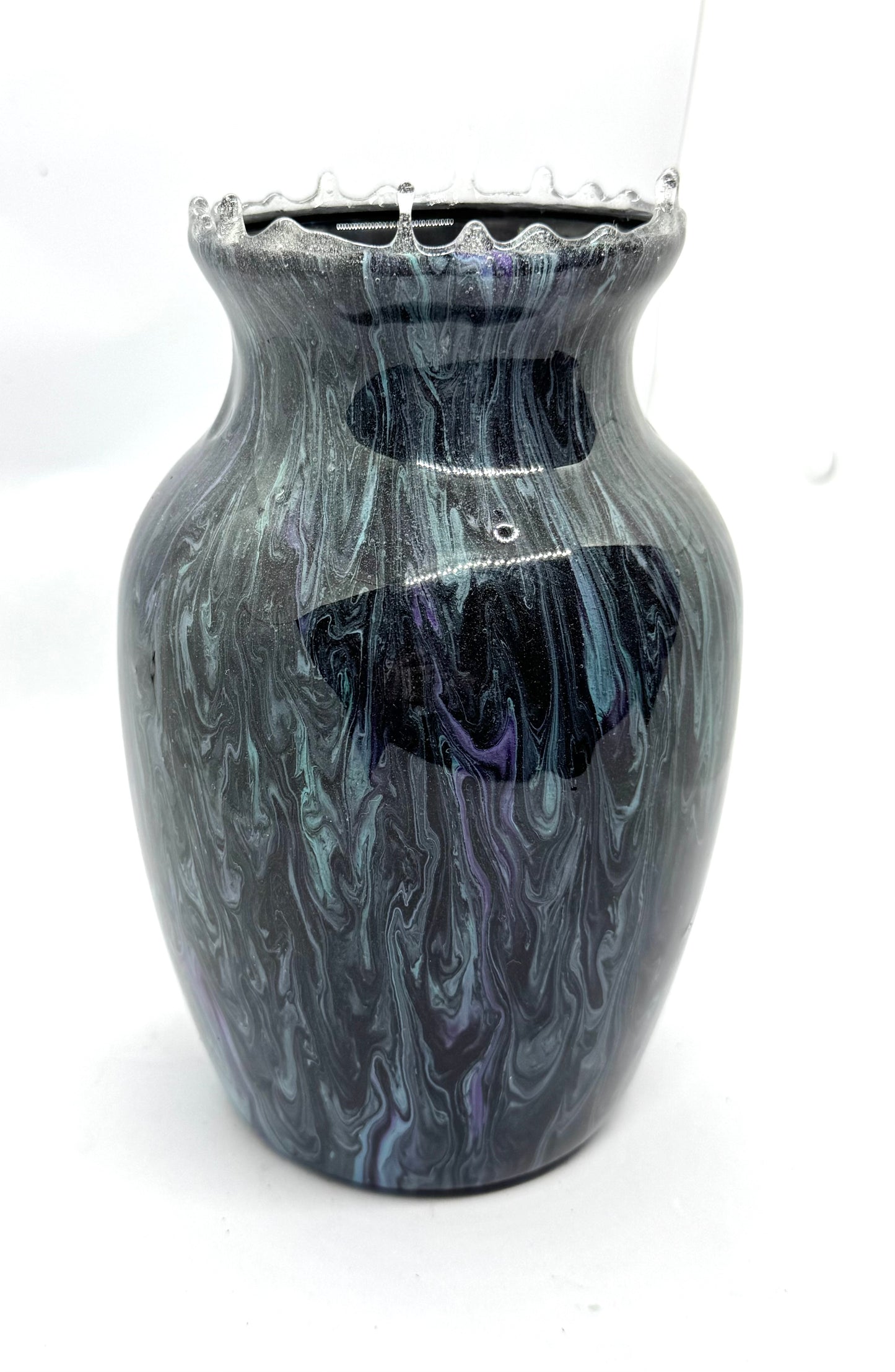 Midnight Void Resin Vase (Smoke + Violet Chaos Drip Rim)