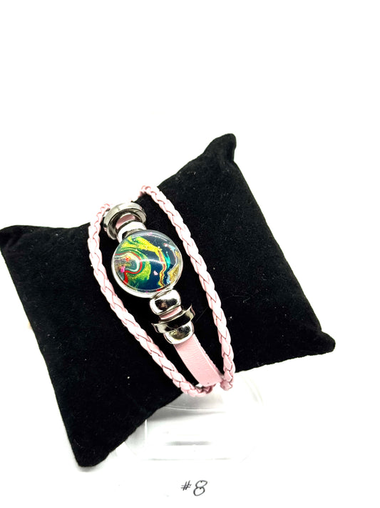 #8 FDSS Chaos Orbit Pink Wrap Bracelet — One-of-a-Kind Paint Pour Statement Piece | Handmade Resin Jewelry