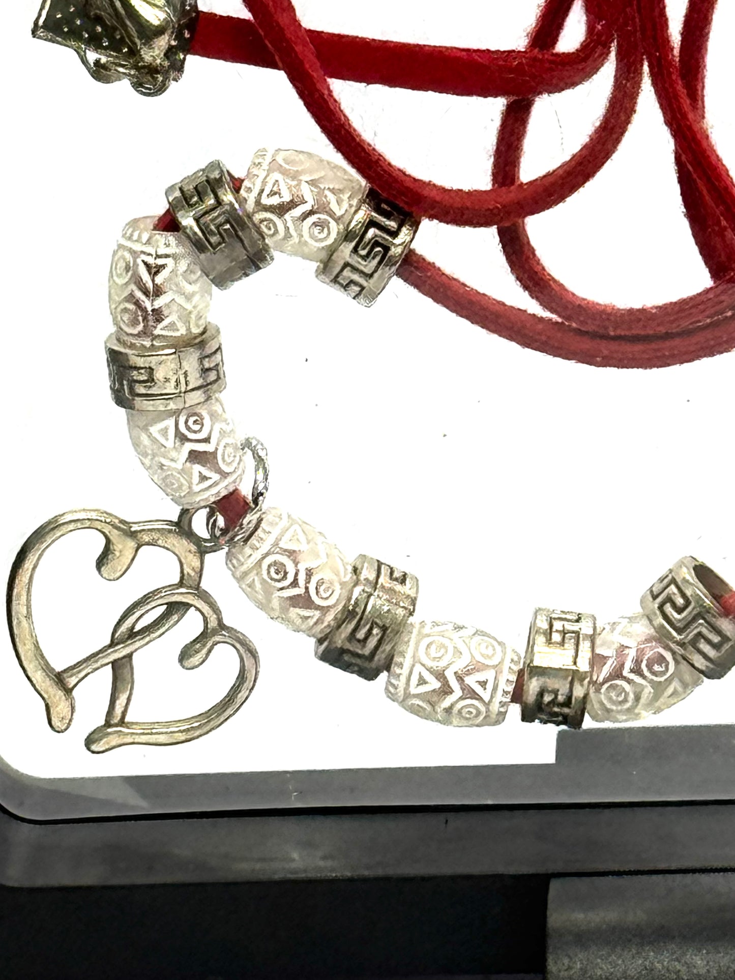 Red Leather Heart Necklace | Beaded Charm Necklace | 28” Cord | Lobster Claw Clasp | Handmade Statement Jewelry