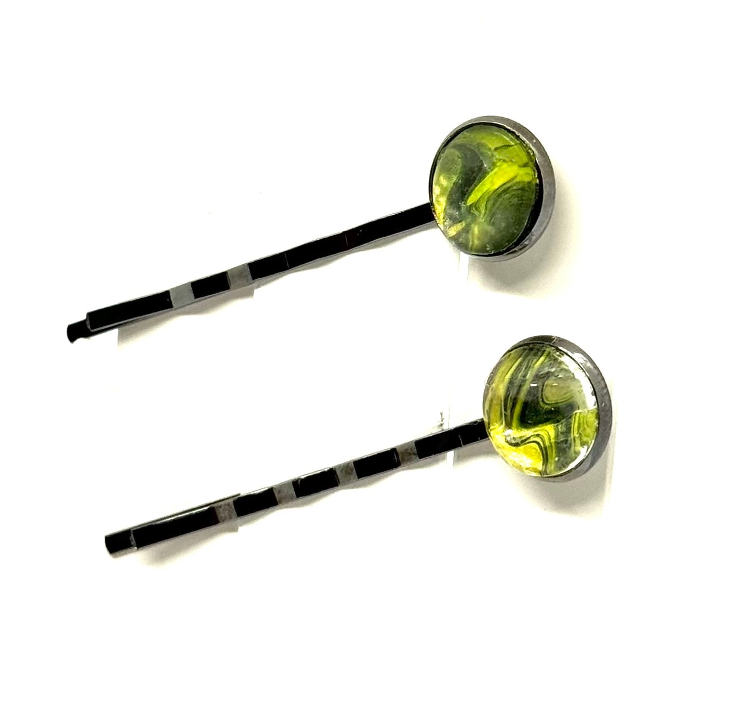 The “Lime Light, Zero Chill” Bobby Pin Set – Handmade Green Swirl Hair Pins (Set of 2)