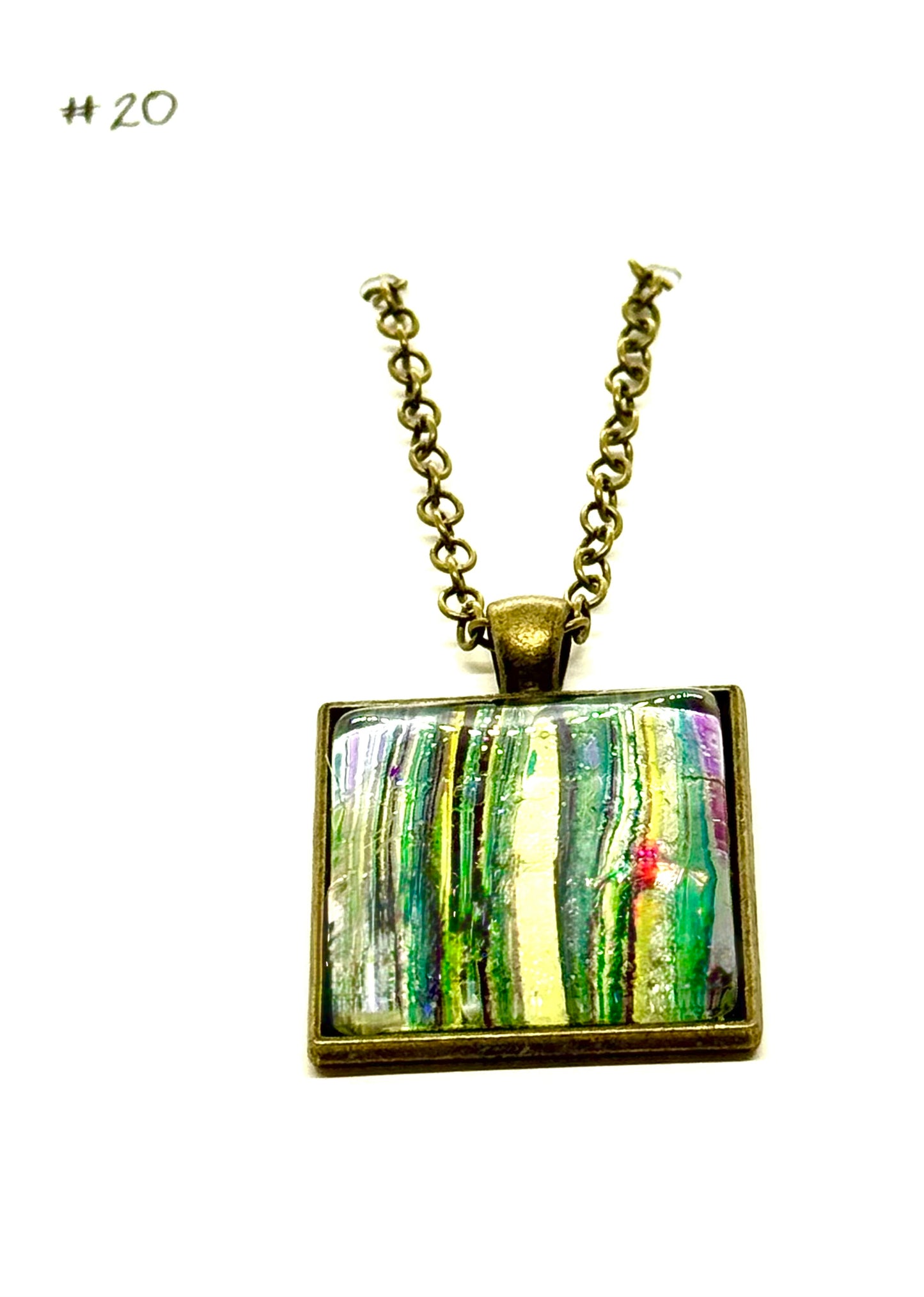 #20 Sunshine Gone Wrong – Blue, Yellow & Pink Foil Square Paint Pour Necklace | FDSS Original