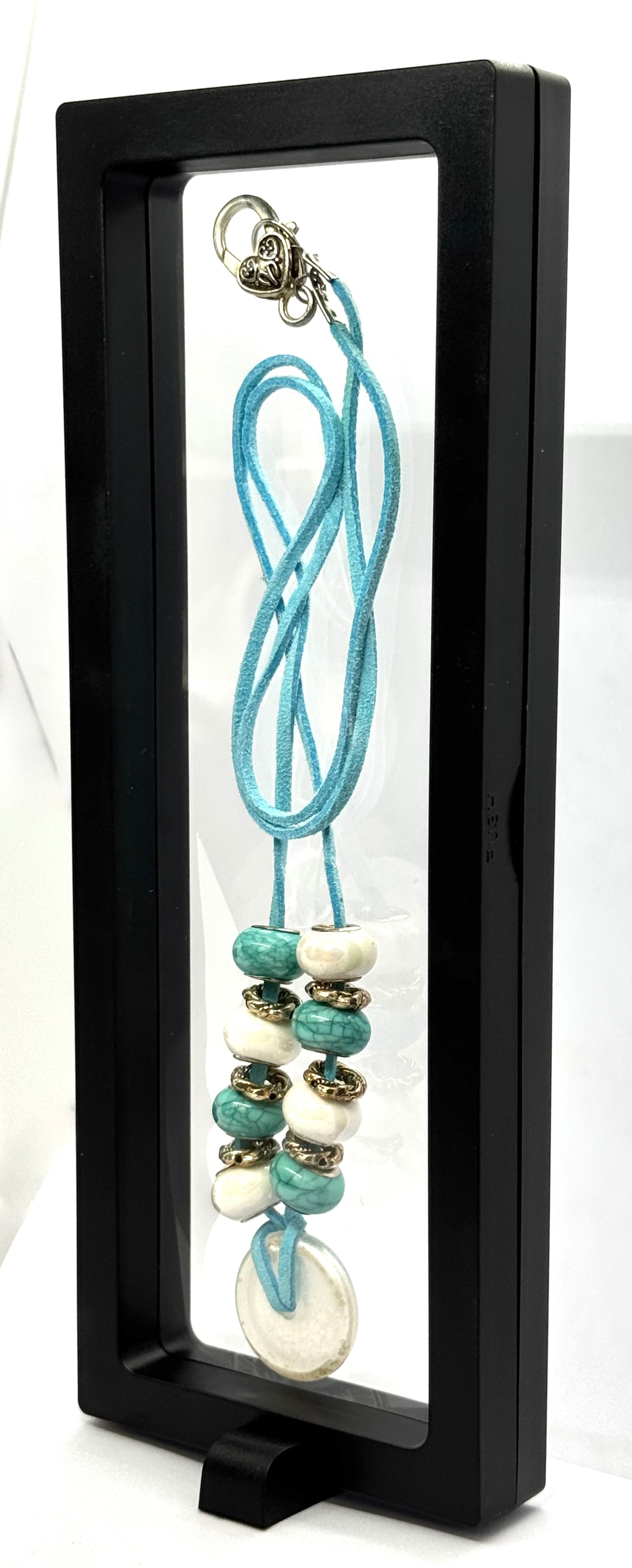 Ocean Calm (But Make It Chaos) Necklace | Turquoise & Ivory Beaded Pendant | 28” Cord | Heart Clasp