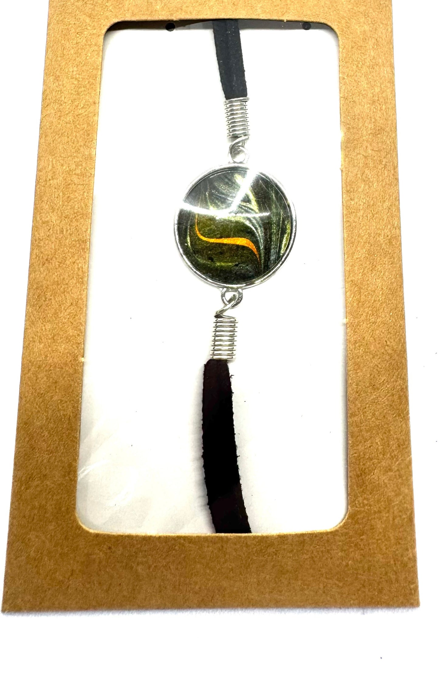 #1 “Dark Energy But Make It Wearable 🖤 | Handmade Leather Cord Bracelet | Abstract Glass Dome Charm | Gothic Minimalist Jewelry | FDSS One-of-a-Kind”