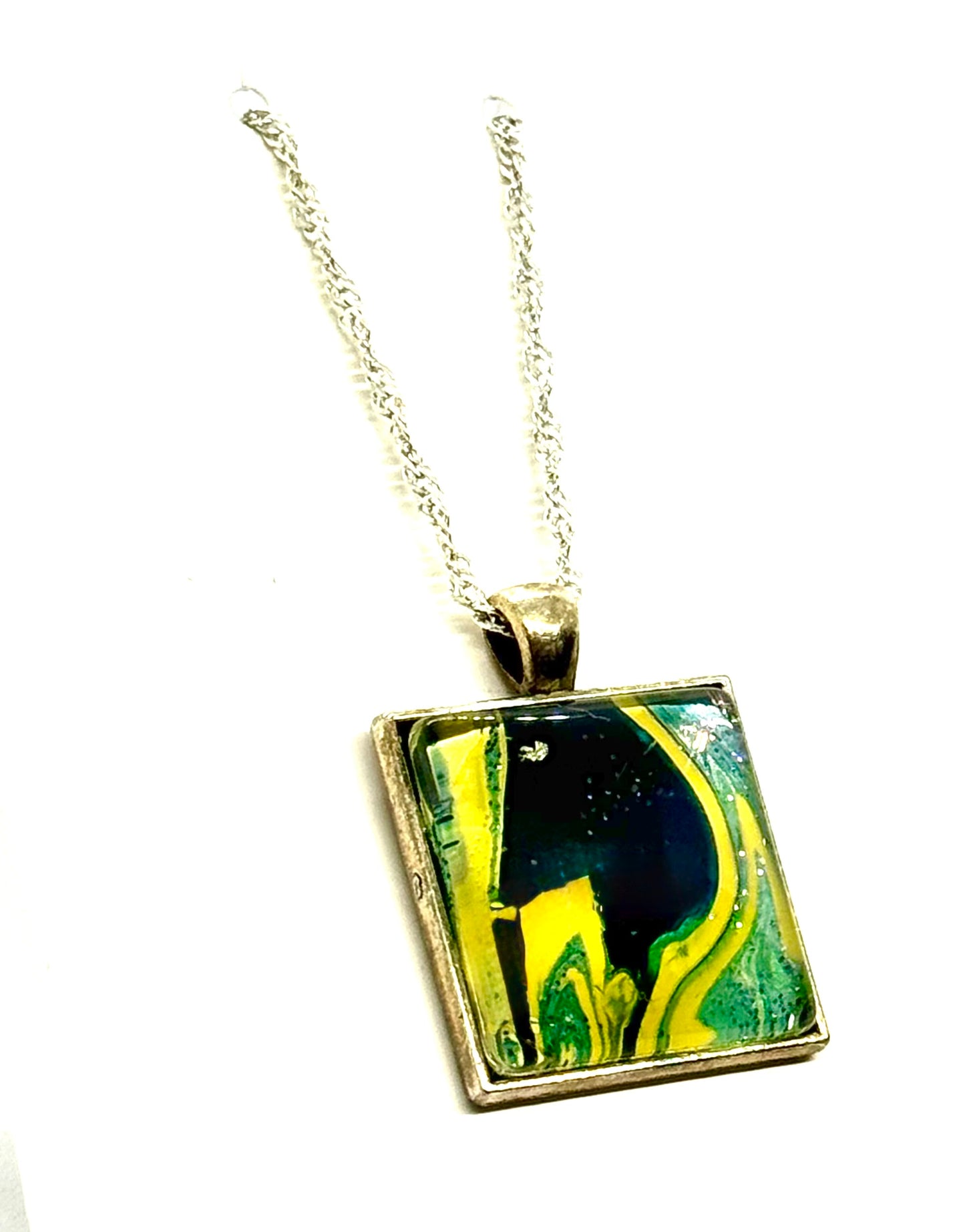 #17 Electric Melt Square Pendant Necklace – FDSS Original Resin Art Jewelry