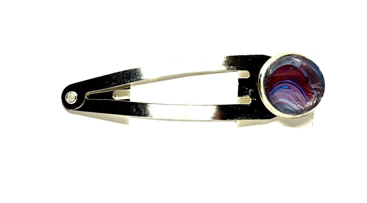 The “Running on Sass & Spite” Handmade Snap Hair Clip – Burgundy & Midnight Swirl