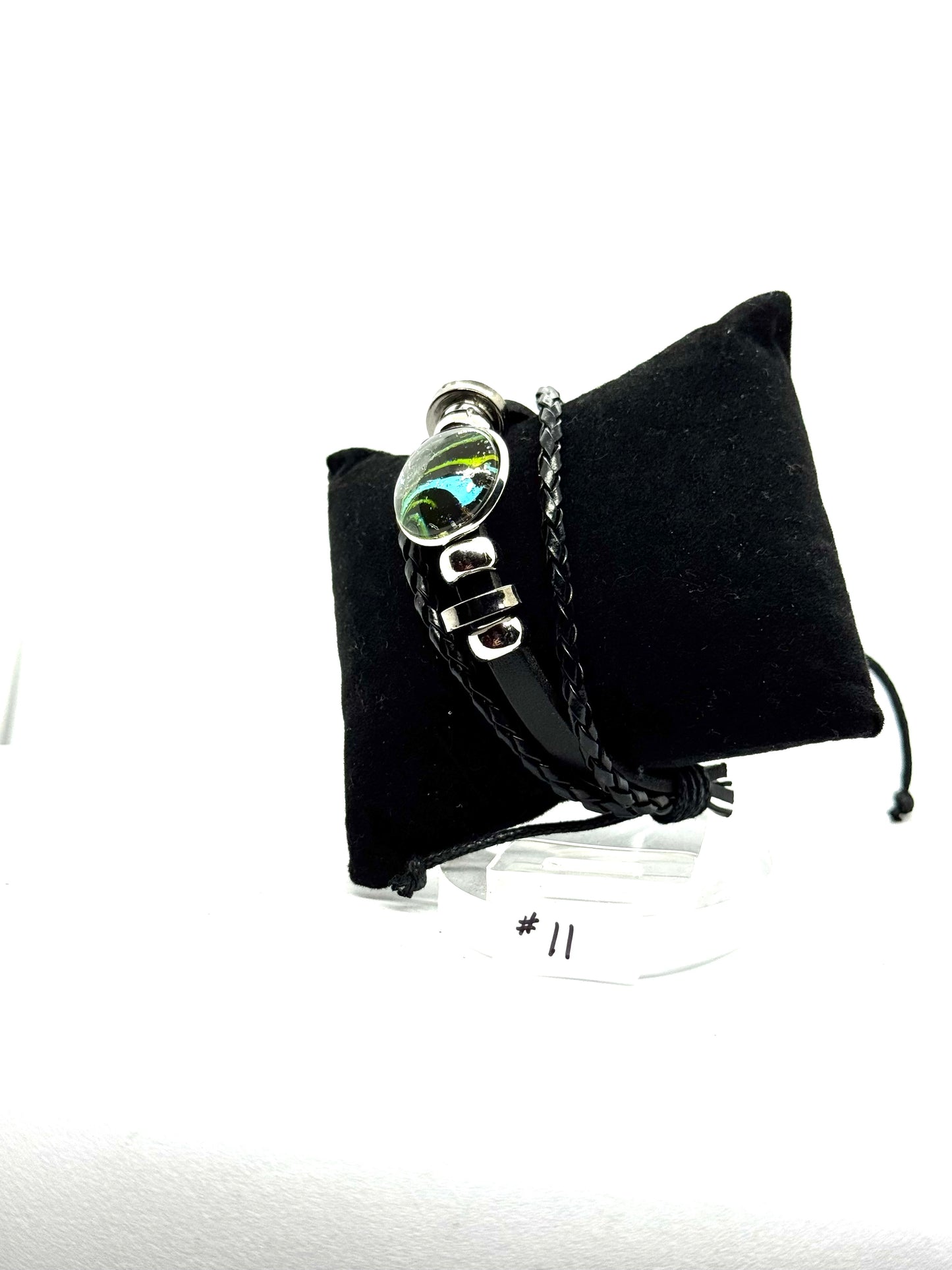 #11 FDSS Neon Chaos Glass Dome Bracelet — Handmade Statement Bracelet | Dark Aesthetic Leather Wrap Jewelry | One-of-a-Kind Wearable Art