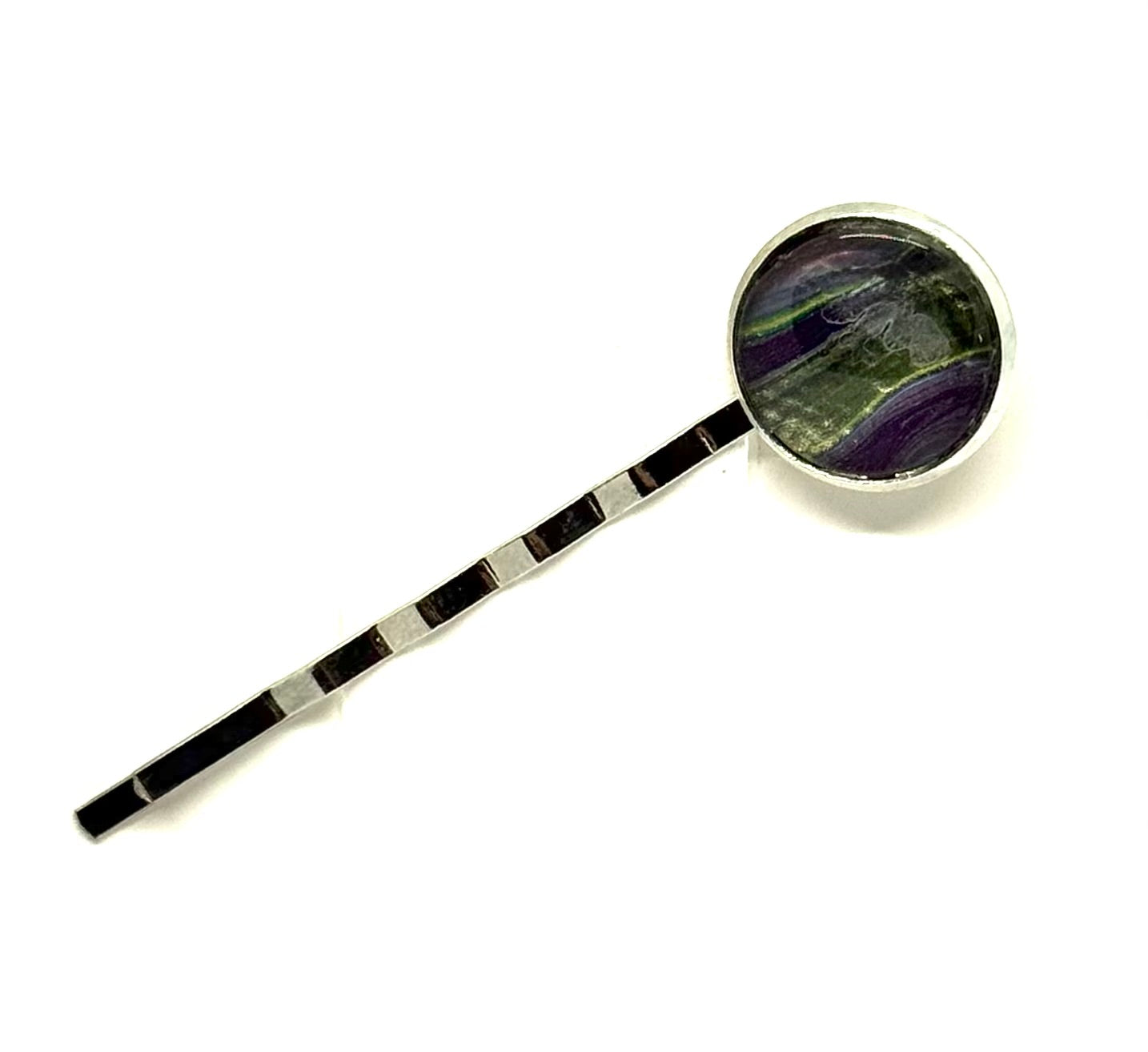 The “I Have My Life Together… Said No One” Handmade Bobby Pin – Purple & Moss Abstract Hair Pin