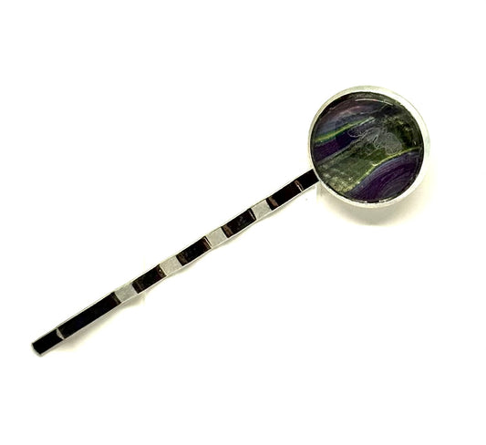 The “I Have My Life Together… Said No One” Handmade Bobby Pin – Purple & Moss Abstract Hair Pin