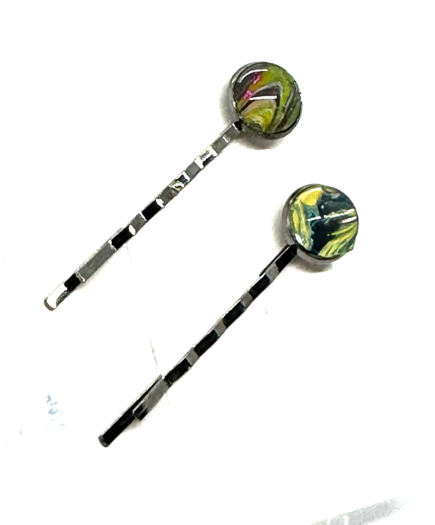 #1 Sun Toxic Bobby Pins – Yellow & Green Swirl Set (2pc)
