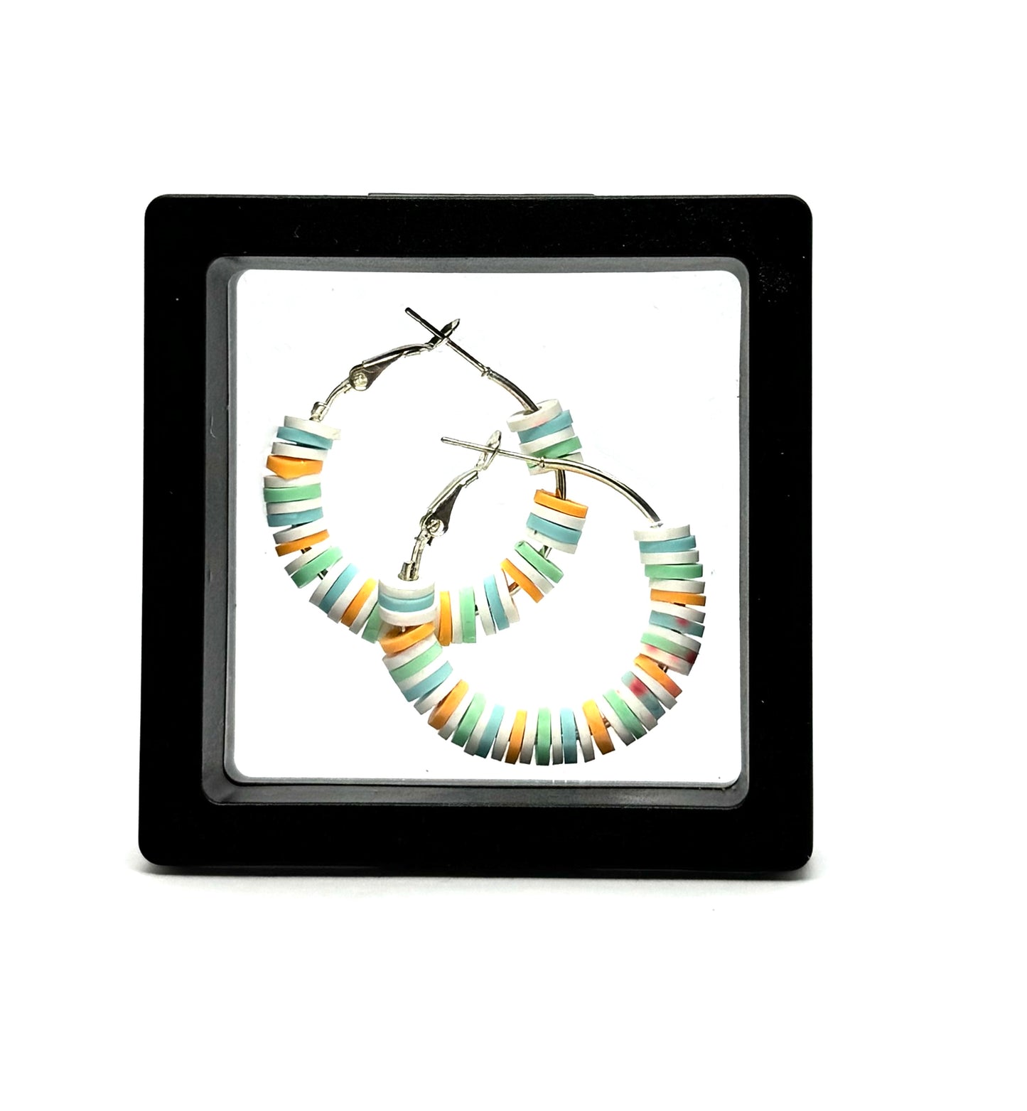 #9 Pastel Chaos Hoop Earrings – Handmade Beaded Silver Hoop Earrings