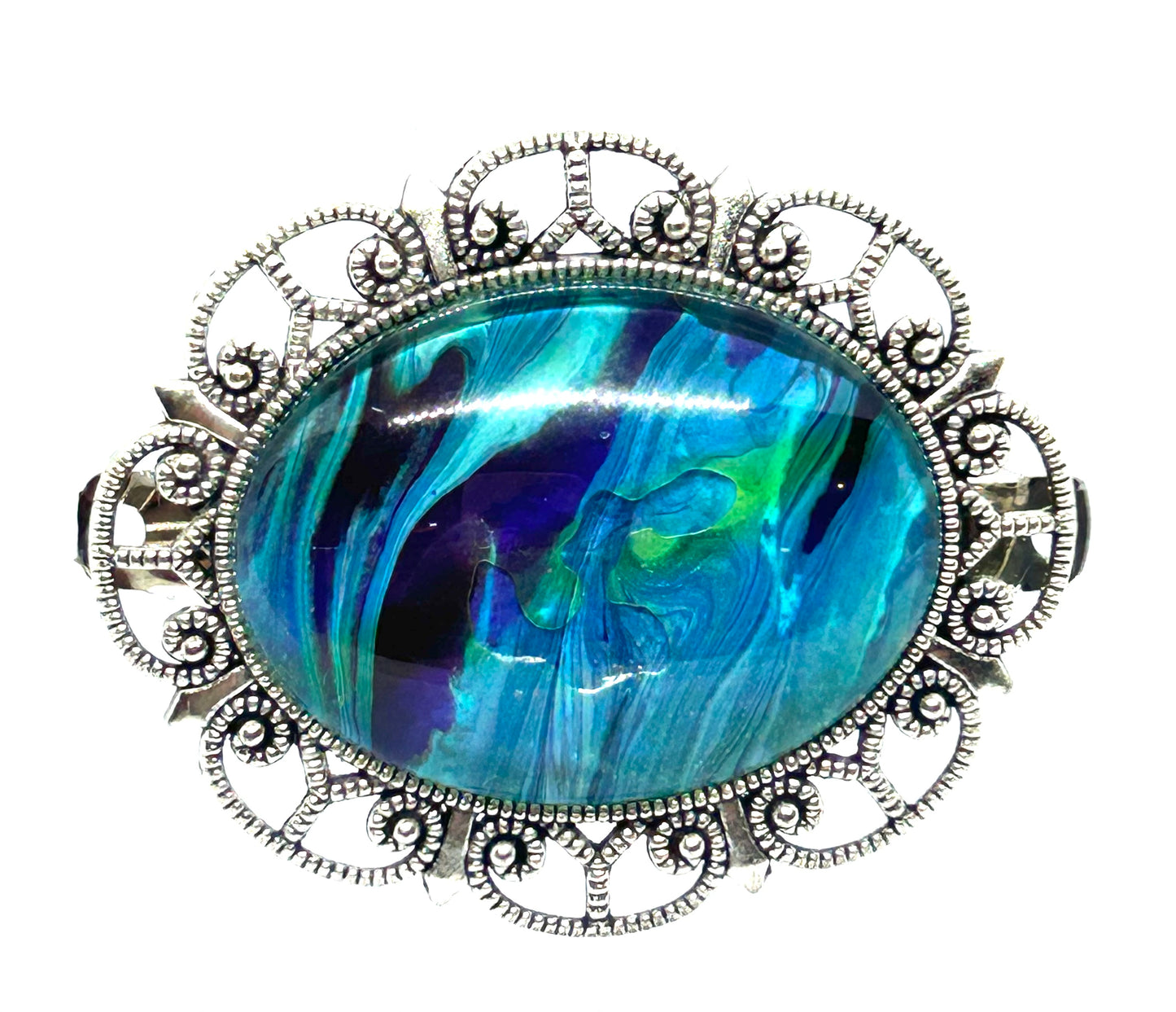 Abstract Paint Pour Hair Barrette | Handmade Metal & Glass Hair Clip
