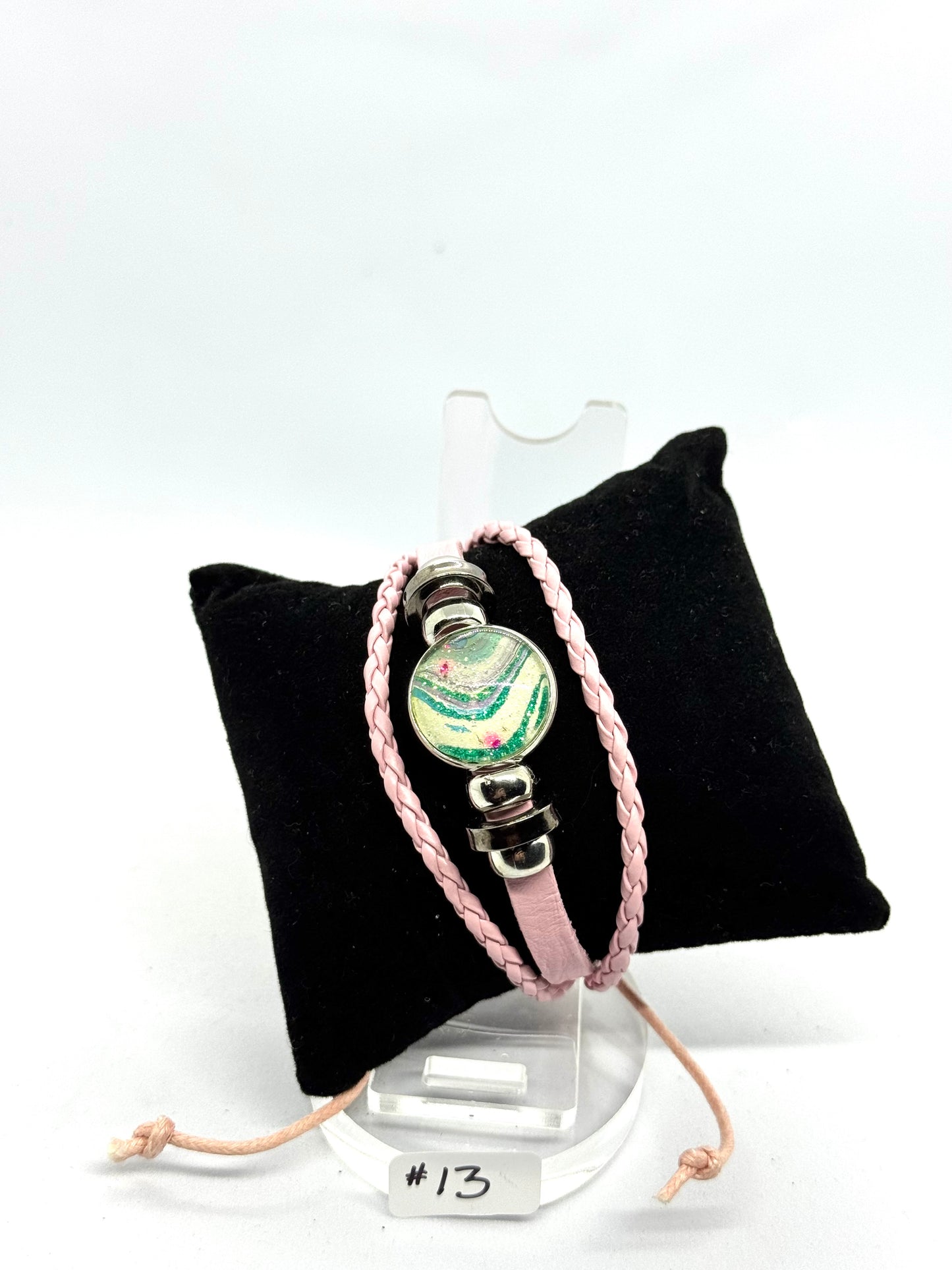 #13 “Soft Chaos Energy” Pink Wrap Bracelet — Handmade Glass Dome Statement Piece | One-of-a-Kind FDSS Chaos Jewelry