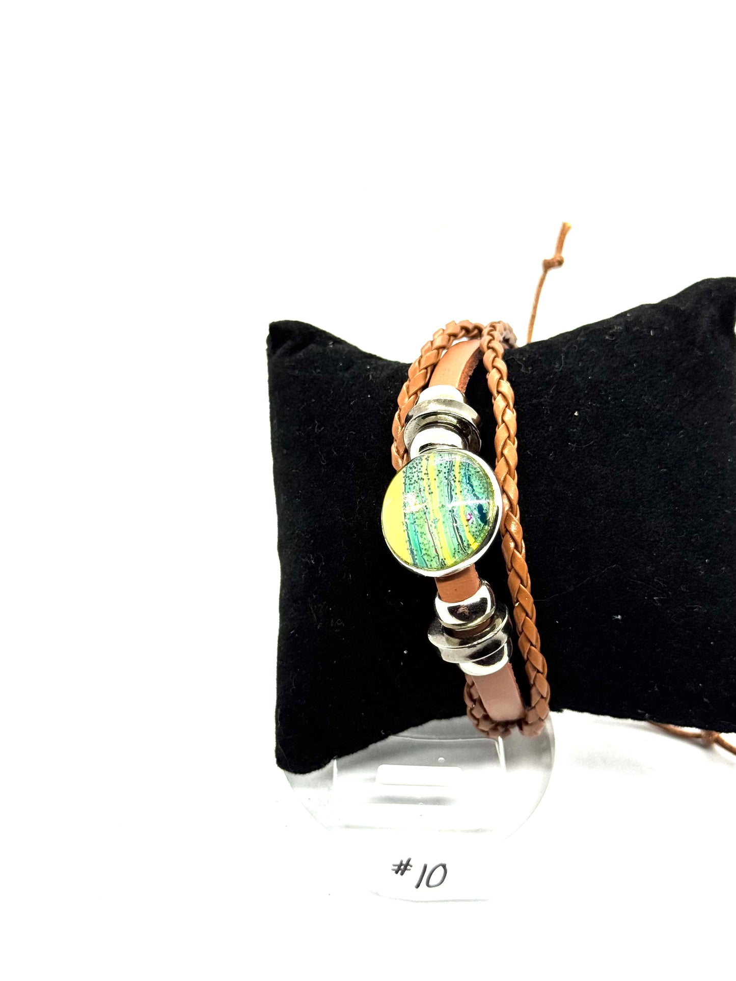 #10 FDSS Toxic Glow Leather Wrap Bracelet — Green Chaos Glass Dome | Handmade One-of-One Statement Jewelry | Earthy Dark Aesthetic Wrist Armor