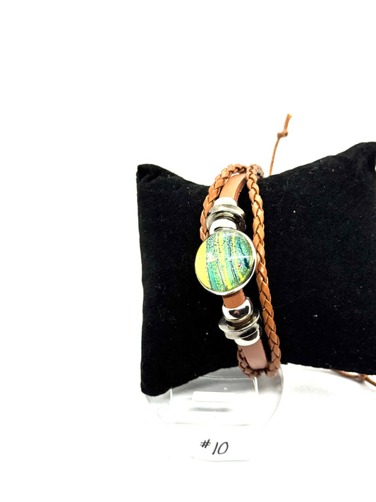 #10 FDSS Toxic Glow Leather Wrap Bracelet — Green Chaos Glass Dome | Handmade One-of-One Statement Jewelry | Earthy Dark Aesthetic Wrist Armor
