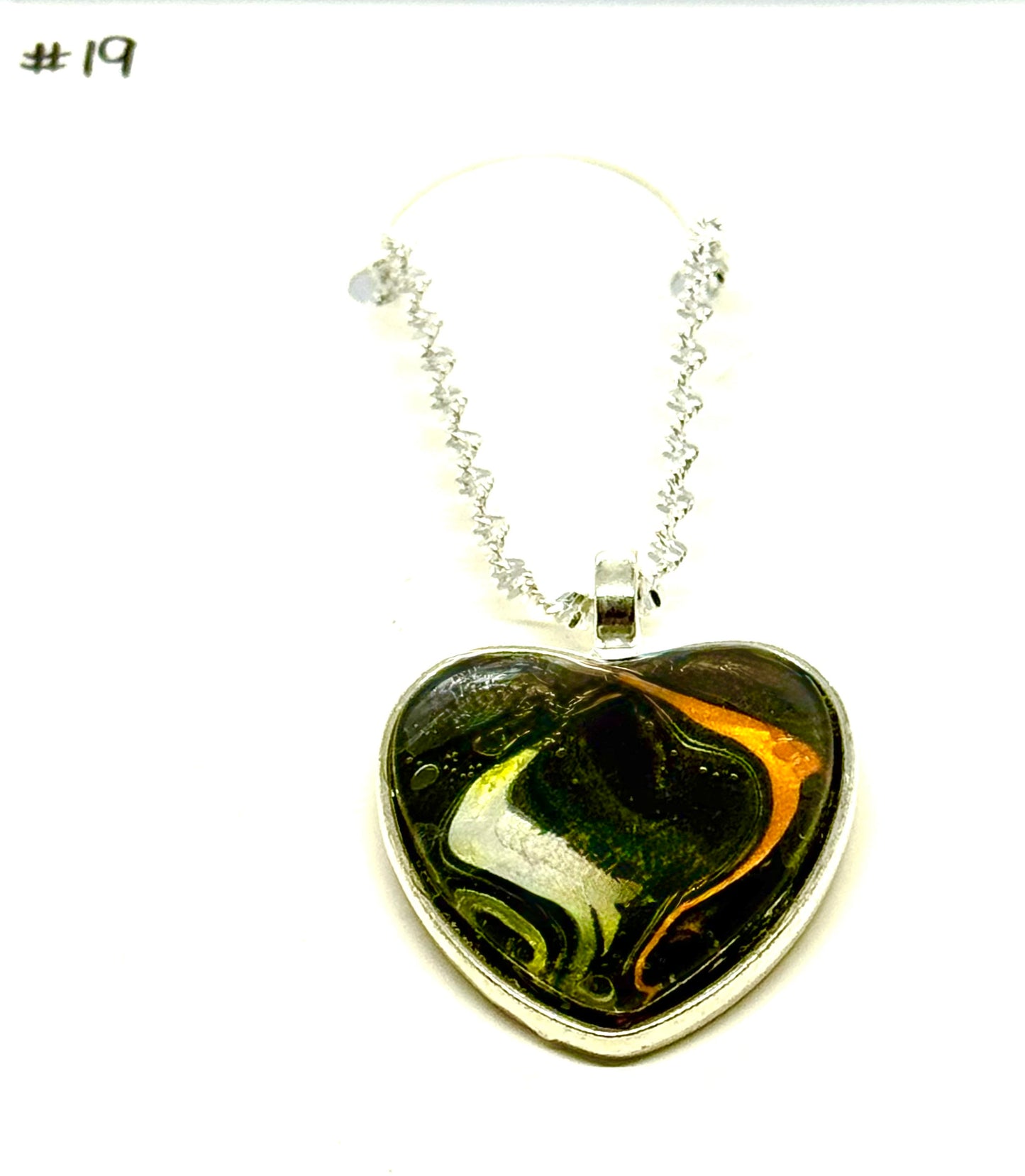 #19 Toxic Sweetheart – Black, Orange & White Paint Pour Heart Necklace | FDSS Original