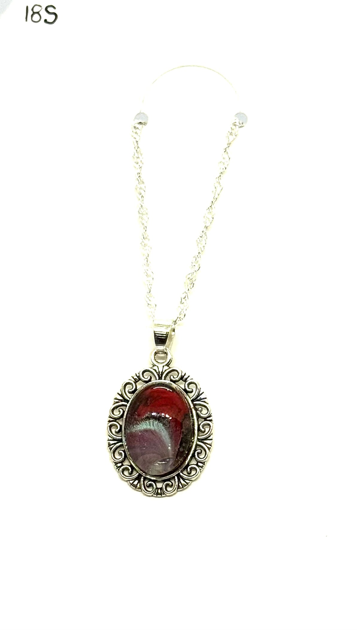 Pretty With Complications Necklace | 20” Sterling Silver Oval Paint Pour Necklace
