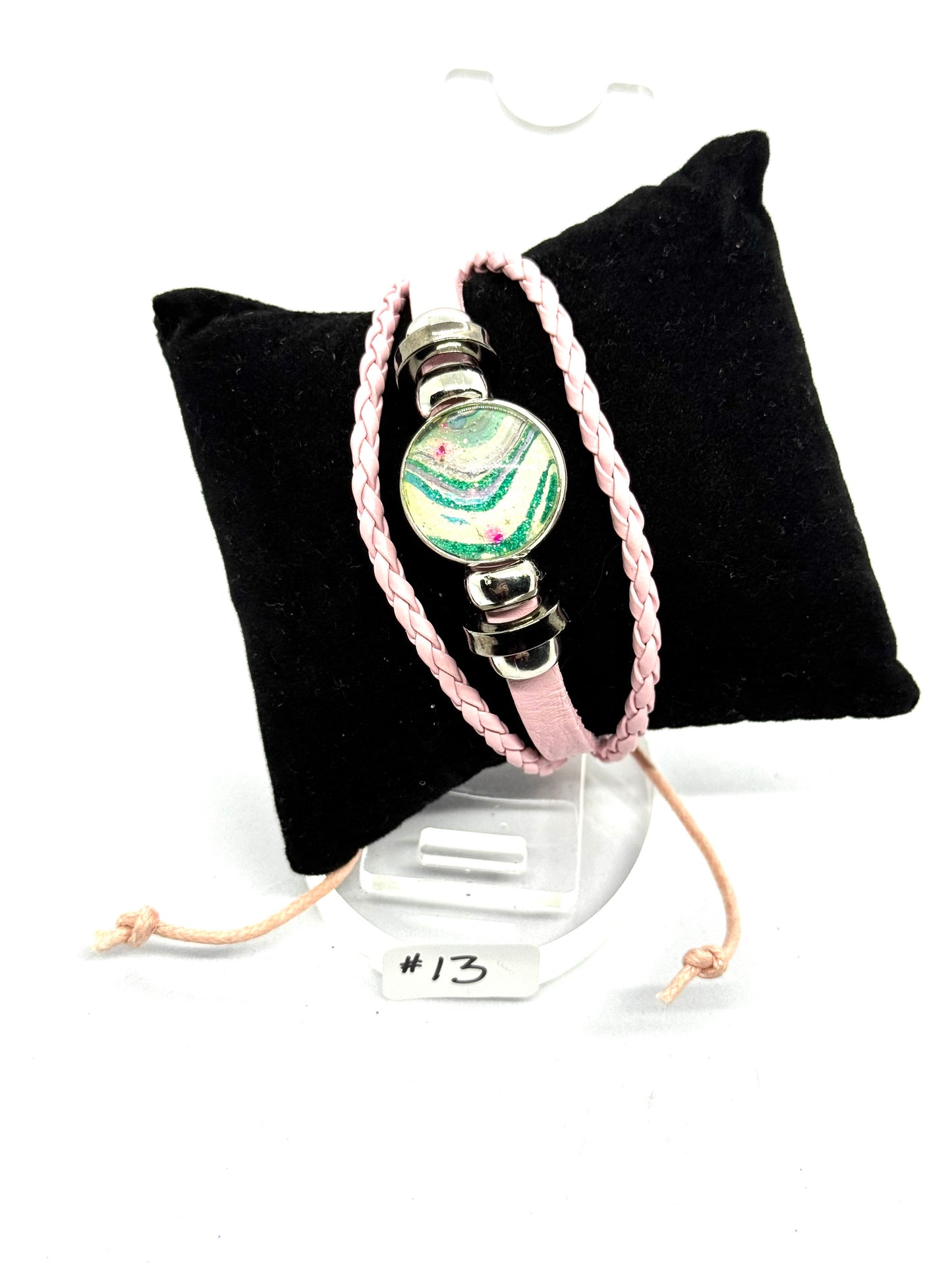 #13 “Soft Chaos Energy” Pink Wrap Bracelet — Handmade Glass Dome Statement Piece | One-of-a-Kind FDSS Chaos Jewelry