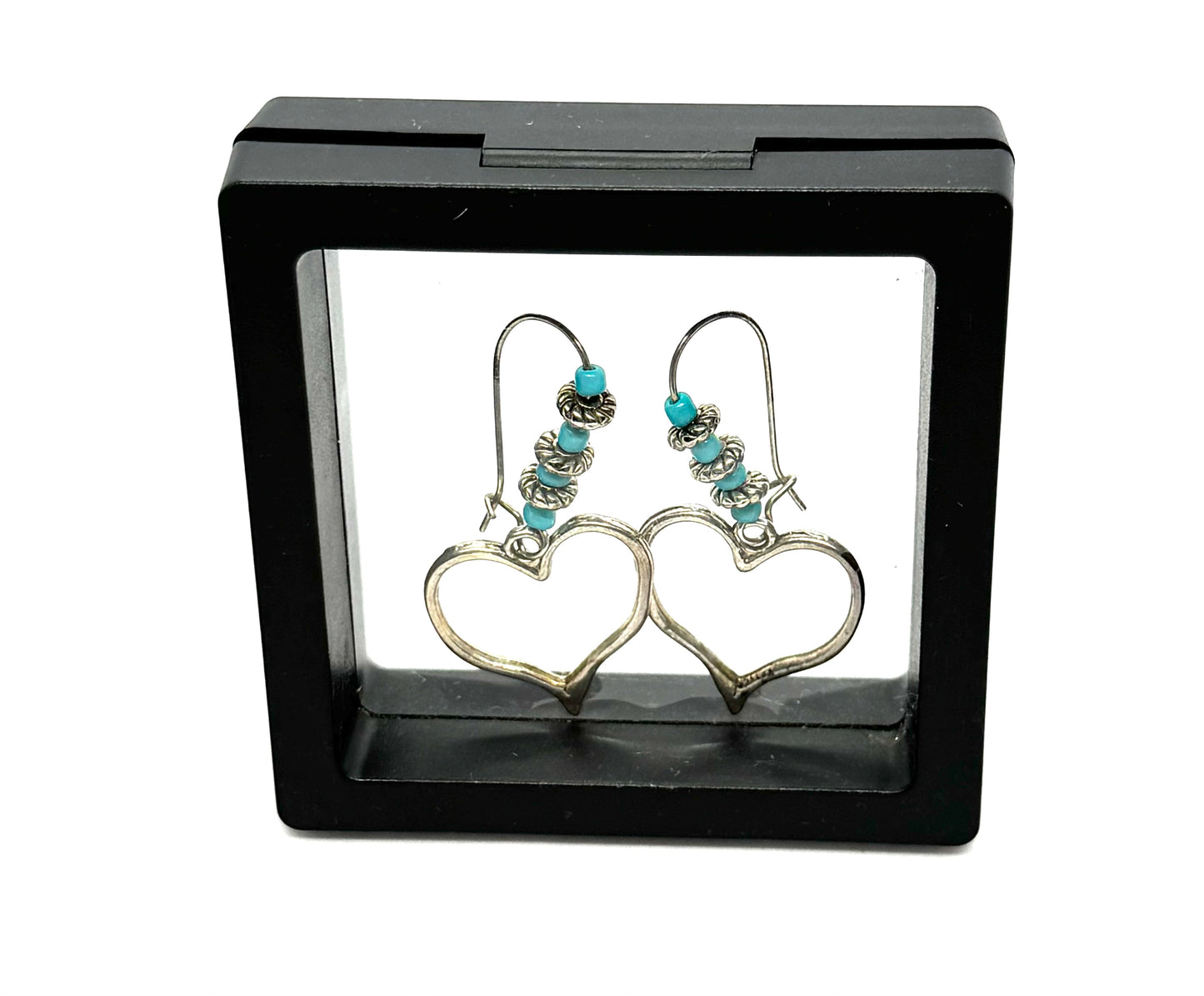 #8 Turquoise Heartbreaker Earrings – Silver Heart Dangle Earrings with Blue Beads