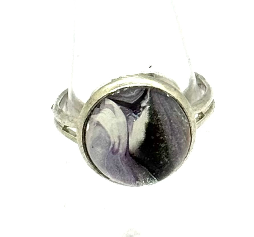 #10 Midnight Divide Glass Dome Ring – Smoky Black & Gray Swirl Adjustable Ring