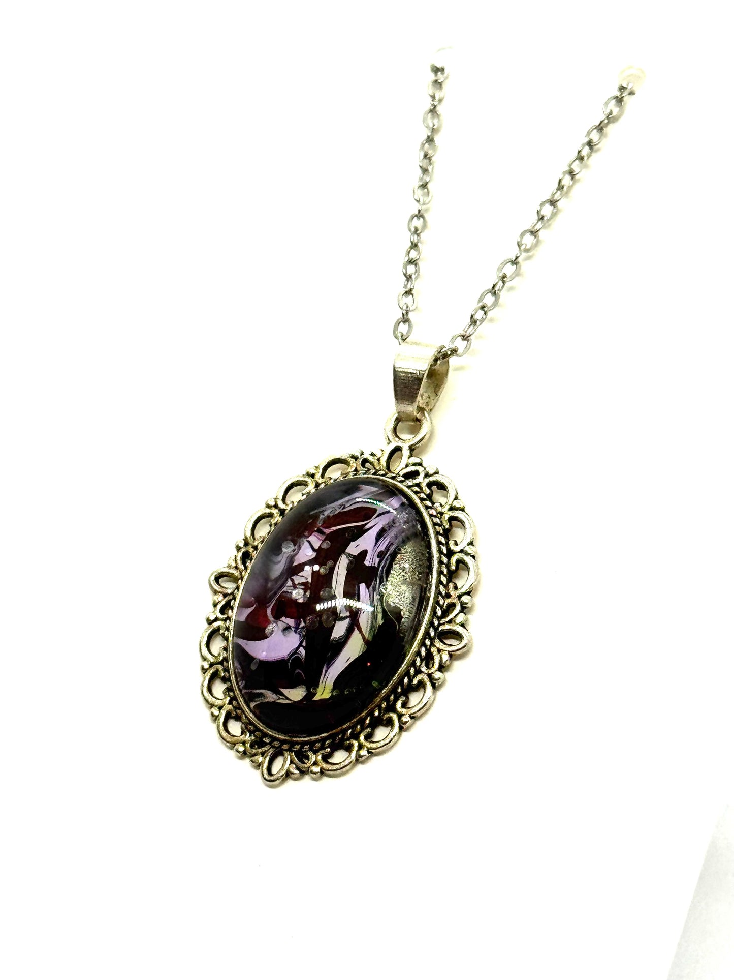Paint Pour Oval Pendant Necklace #4