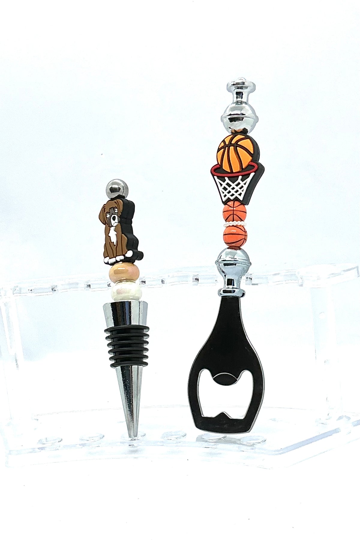 The Pop It & Stop It Set | Basketball Bottle Opener & Boxer Dog Wine Stopper