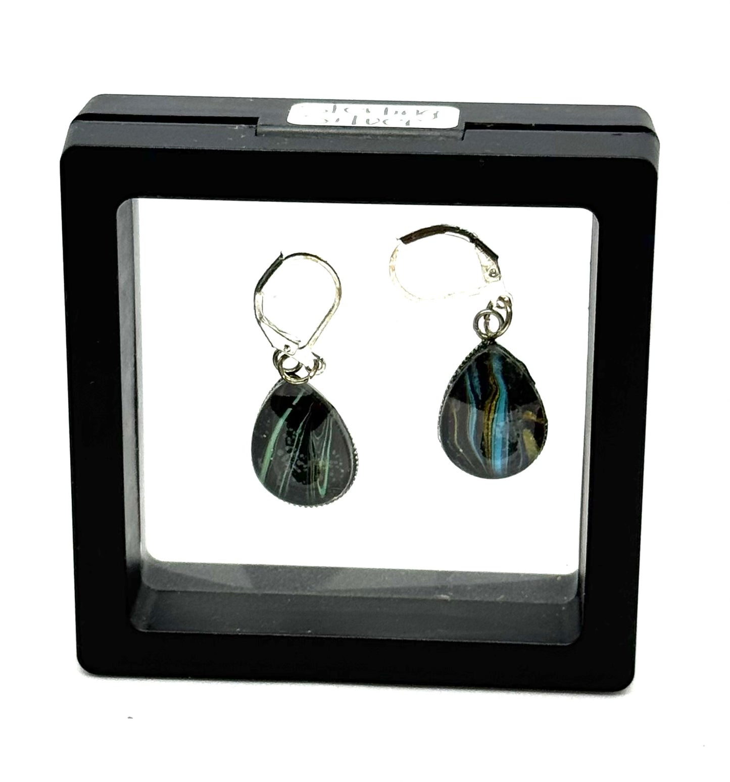 #4S Ocean After Midnight Sterling Silver Teardrop Earrings – Handmade Paint Pour Glass Domes