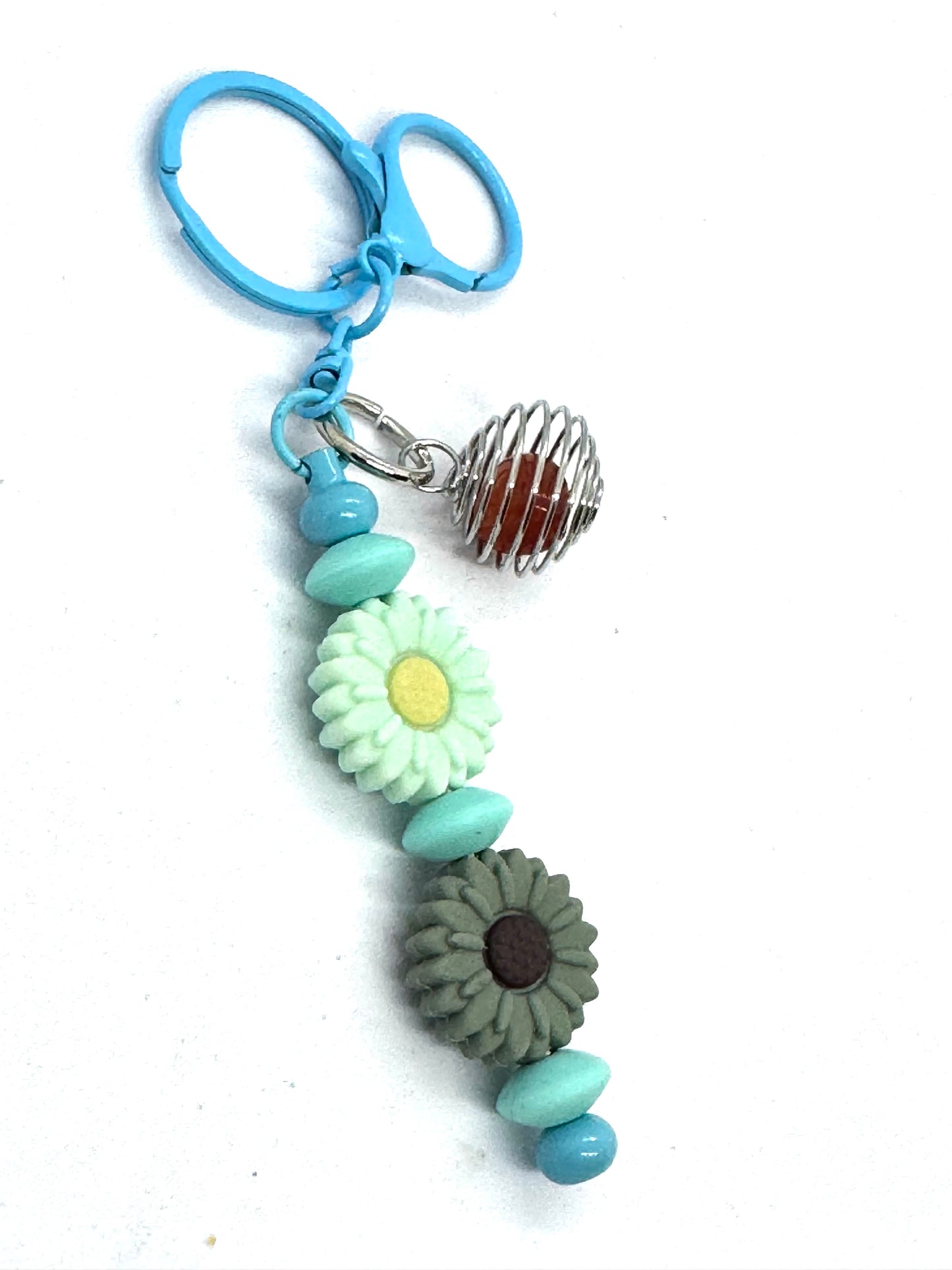 Bloom Through the Chaos | Handmade Double Daisy & Gemstone Keychain