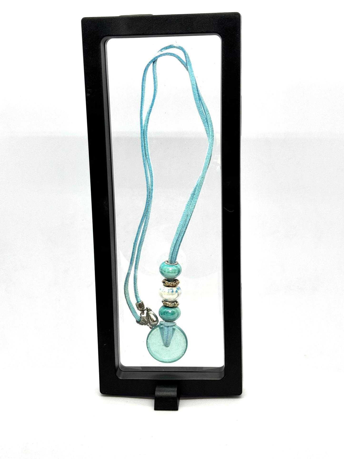 Aqua Beaded Pendant Necklace | Handmade Statement Jewelry | FDSS