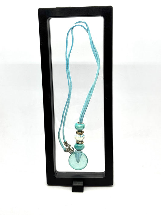 Aqua Beaded Pendant Necklace | Handmade Statement Jewelry | FDSS
