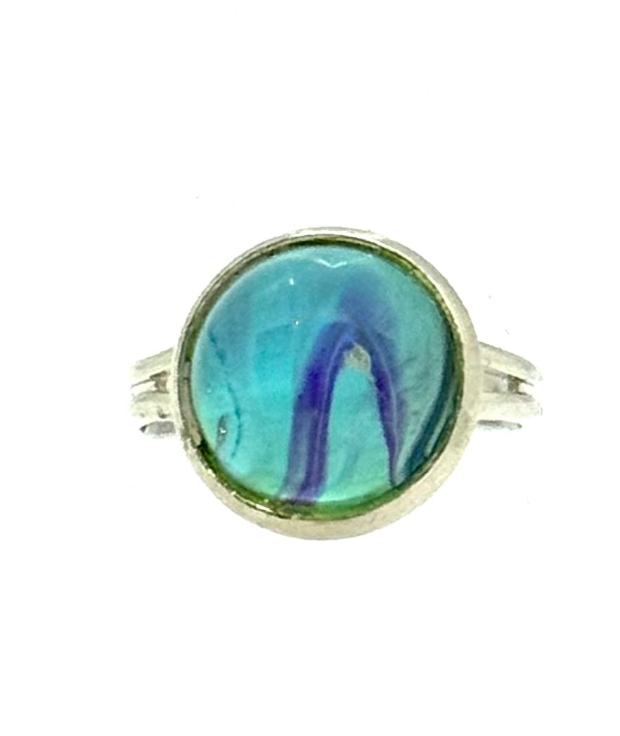 #9 Ocean Rift Glass Dome Ring – Aqua & Indigo Swirl Adjustable Ring