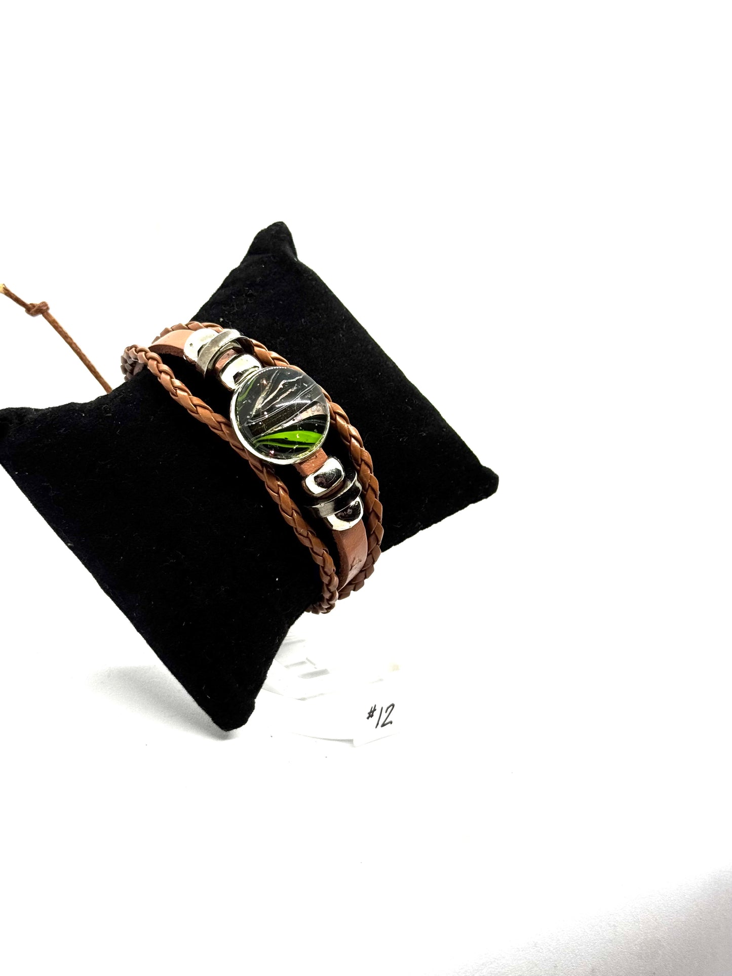 #12 “Main Character Energy” Green Chaos Glass Dome Leather Wrap Bracelet — One-of-a-Kind Handmade Statement Piece | FDSS Exclusive