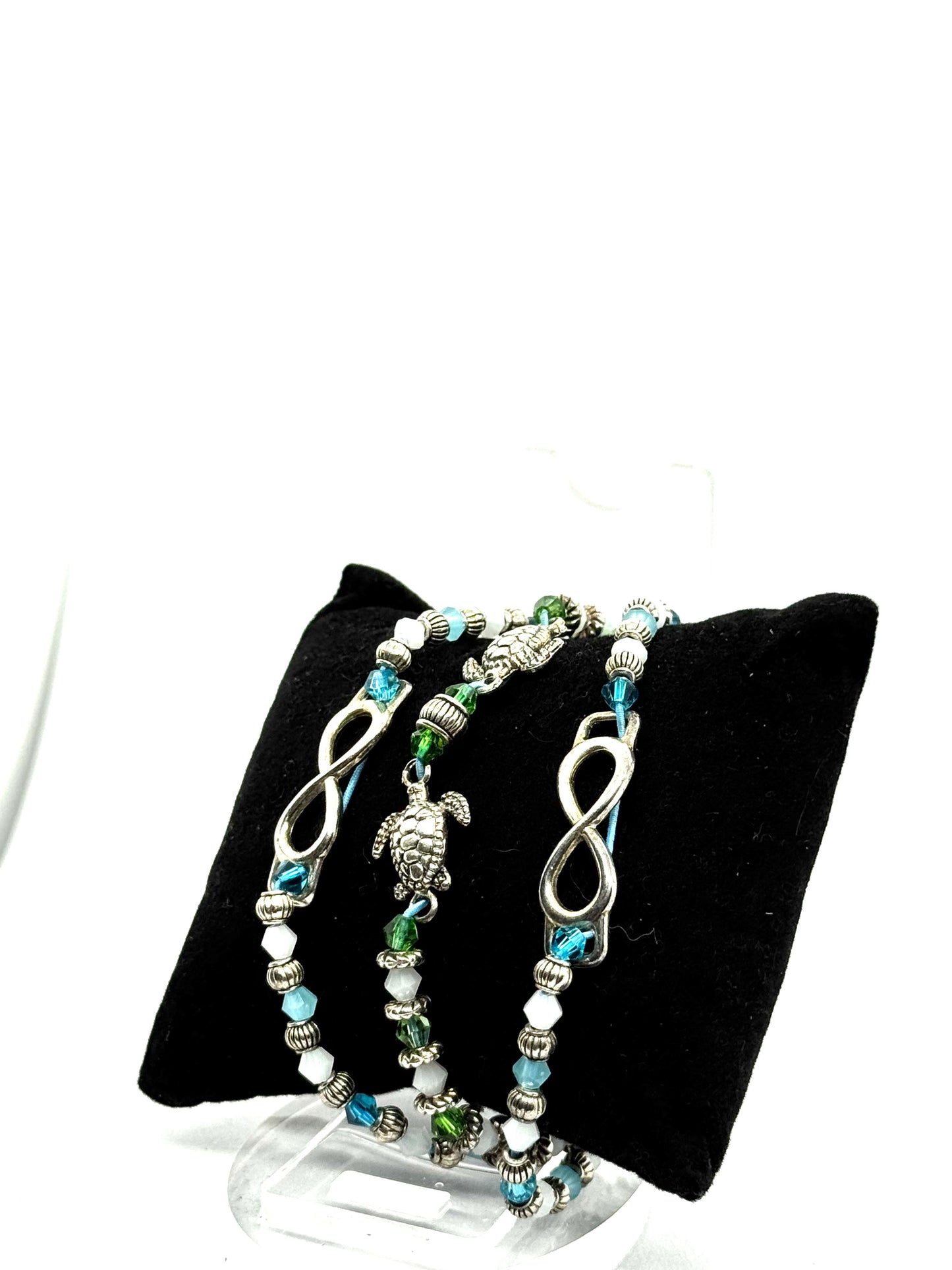 Triple Strand Turtle & Infinity Bracelet – Ocean Inspired Handmade Beaded Bracelet | Coastal Jewelry, Sea Turtle Charm, Stacking Bracelet, Unique Gift