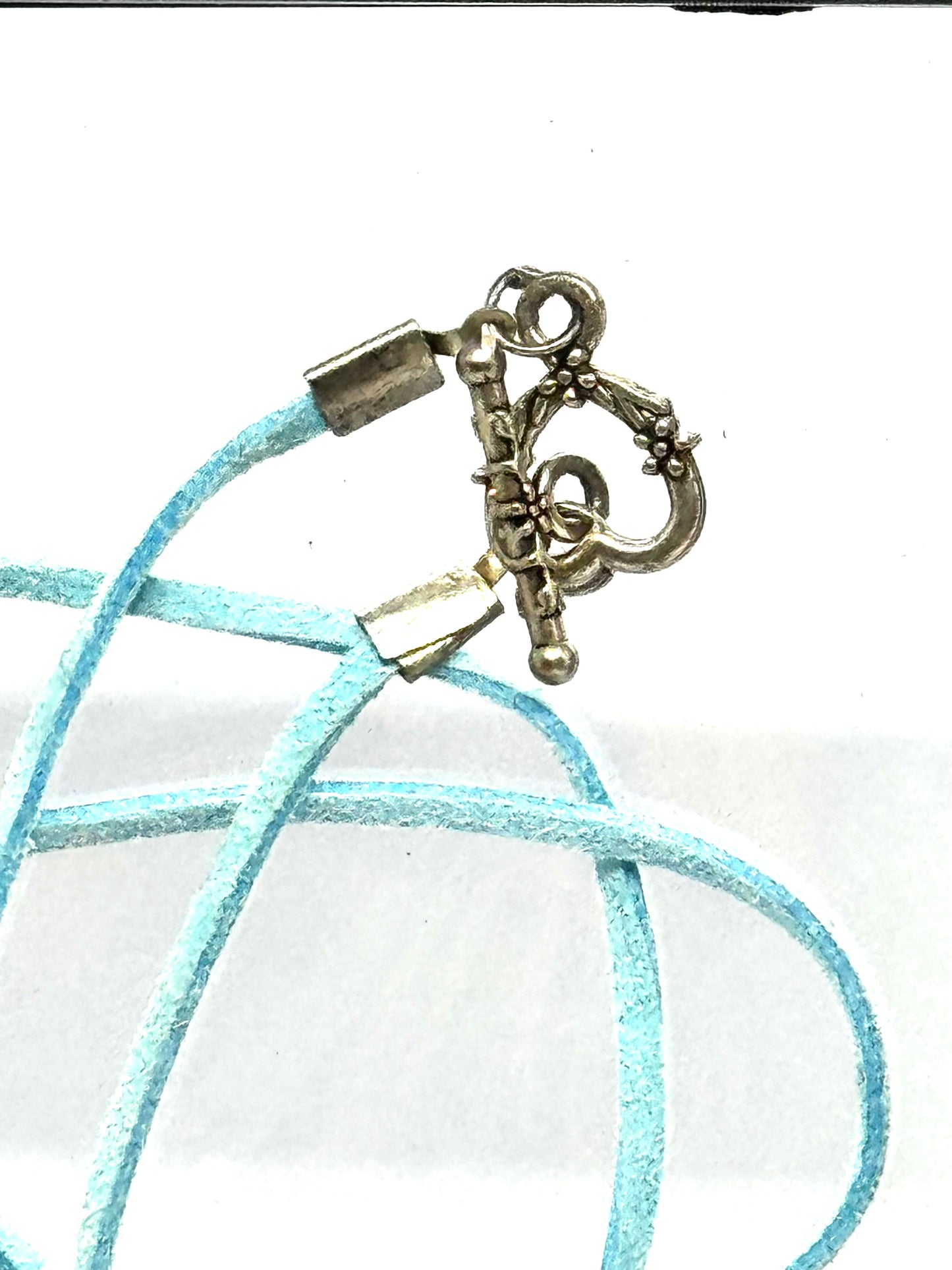 Sky Blue Cord Sun Charm Necklace | 23” Handmade Beaded Necklace | Black Glass Beads | Toggle Clasp Statement Piece