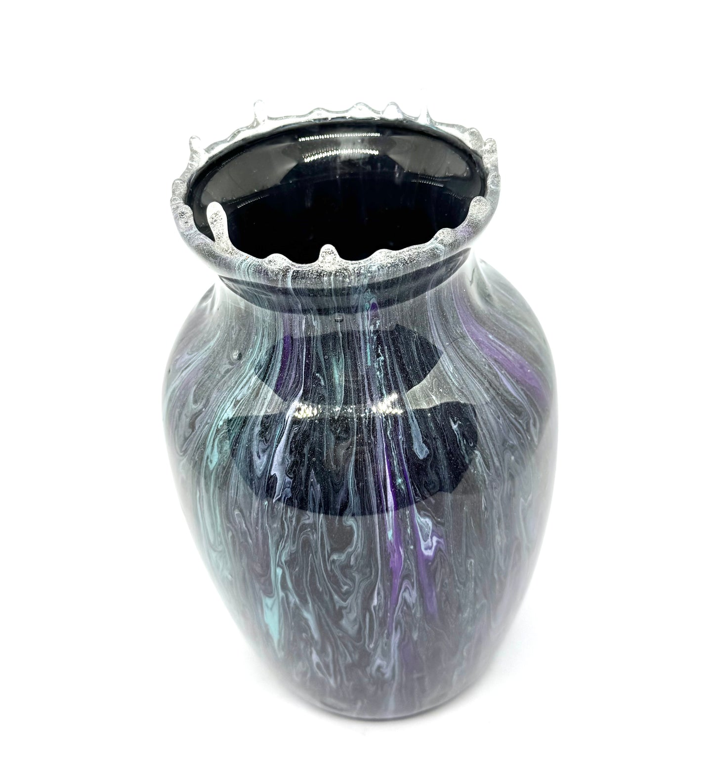 Midnight Void Resin Vase (Smoke + Violet Chaos Drip Rim)