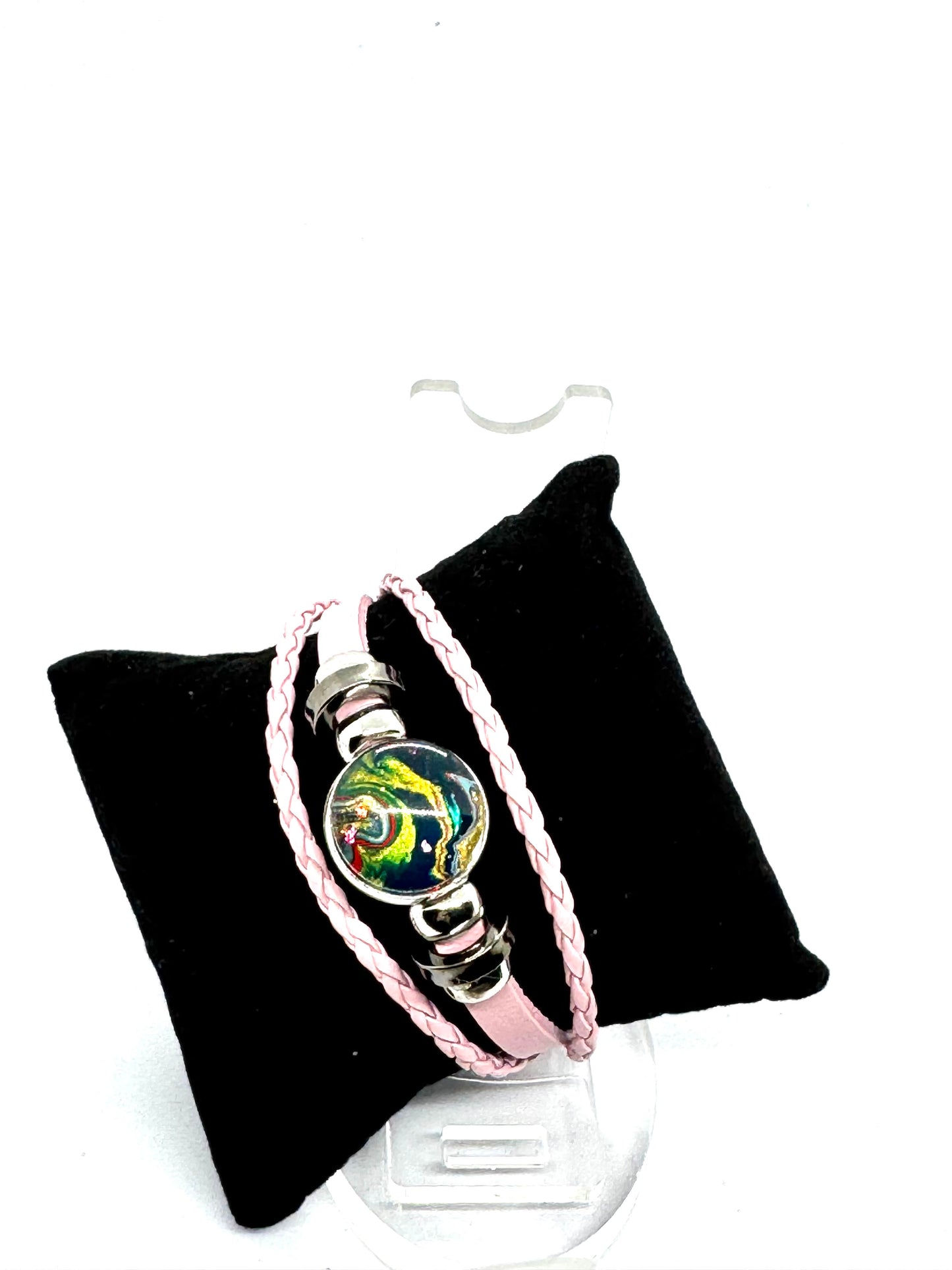 #8 FDSS Chaos Orbit Pink Wrap Bracelet — One-of-a-Kind Paint Pour Statement Piece | Handmade Resin Jewelry