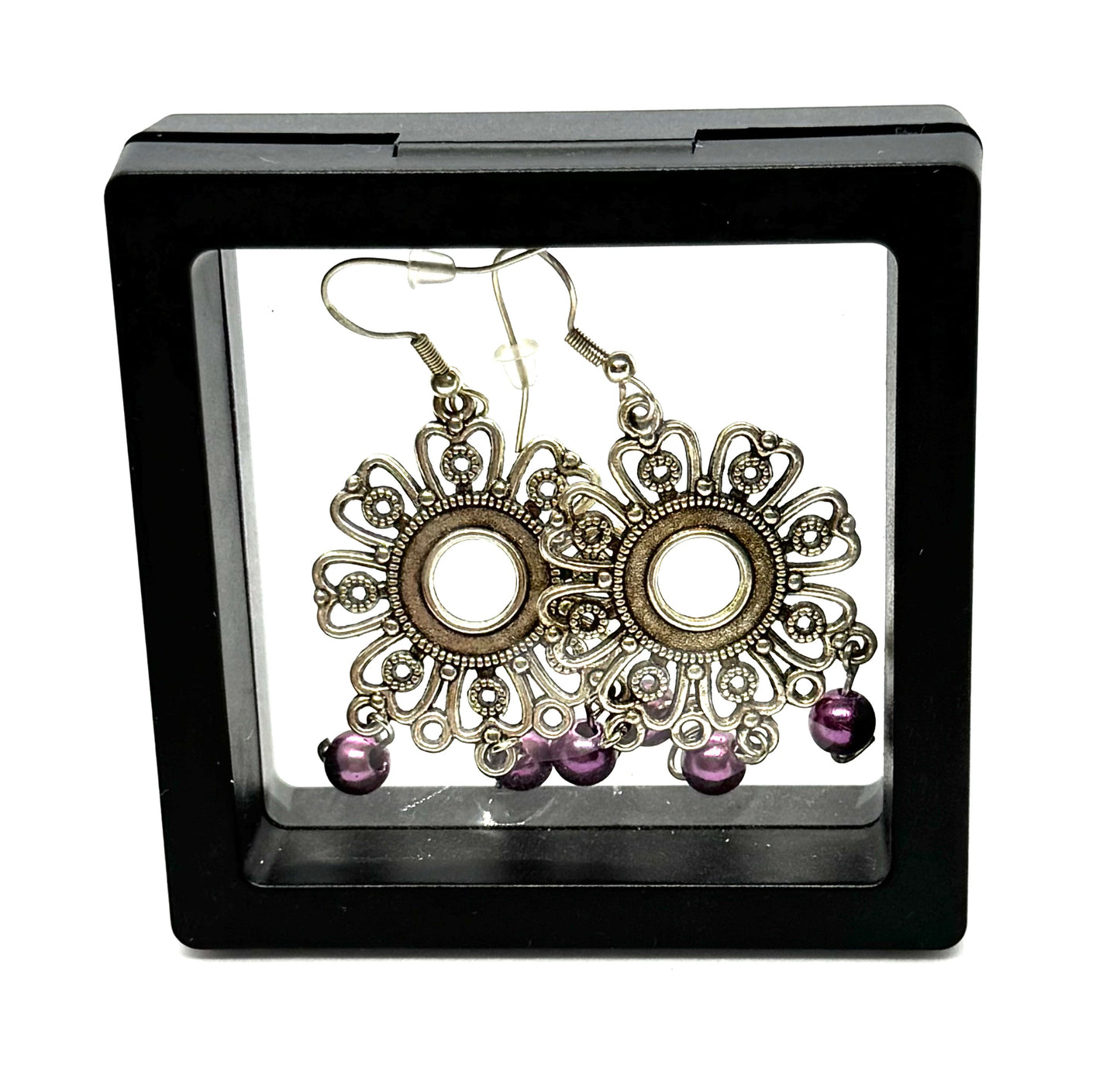 #3 Purple Moonflower Chaos Earrings – FDSS Silver Filigree Dangles