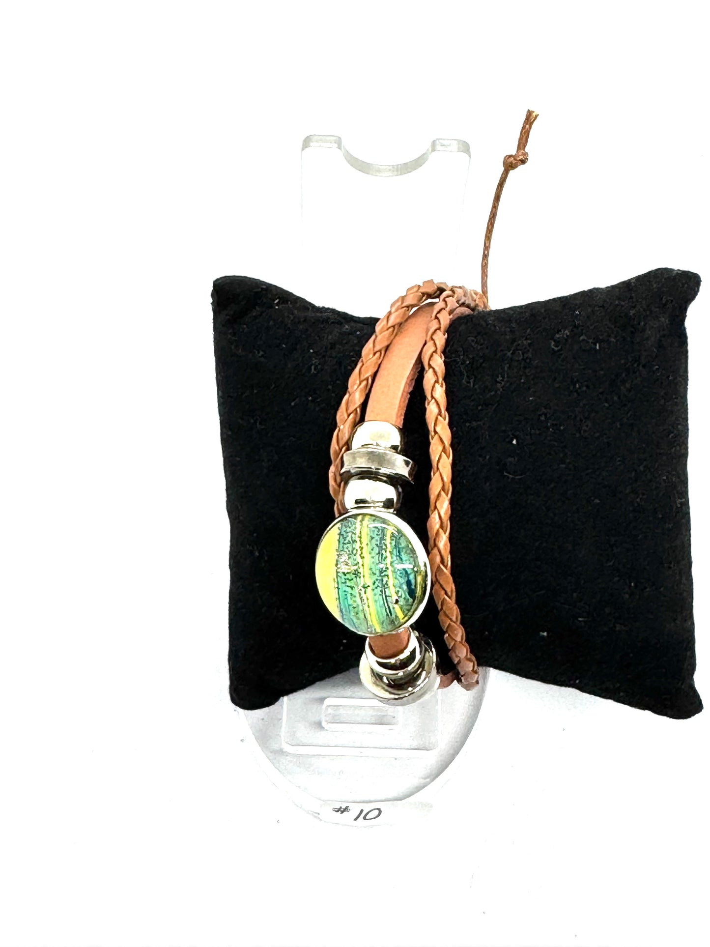 #10 FDSS Toxic Glow Leather Wrap Bracelet — Green Chaos Glass Dome | Handmade One-of-One Statement Jewelry | Earthy Dark Aesthetic Wrist Armor