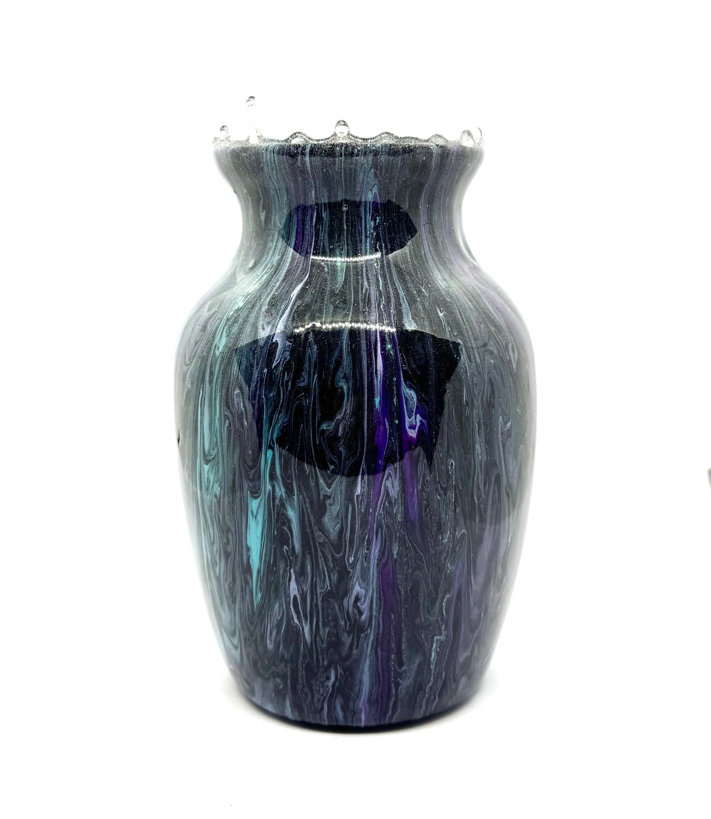 Midnight Void Resin Vase (Smoke + Violet Chaos Drip Rim)