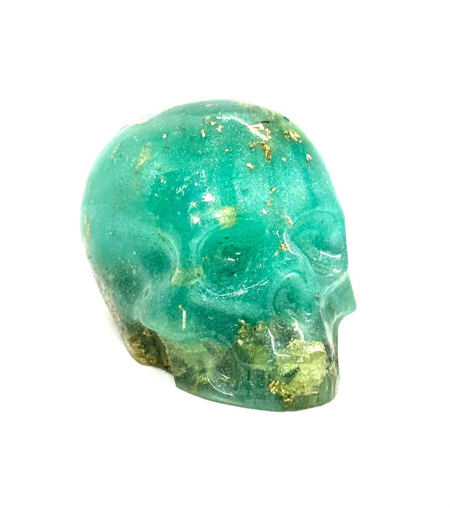 “Ocean Poison” Teal & Gold Skull – Resin Chaos Piece