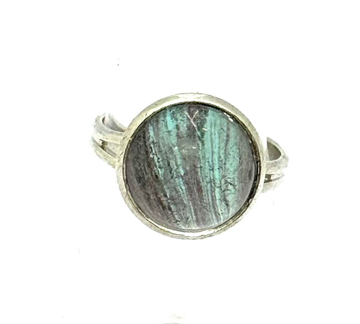 #3 Teal Eclipse Glass Dome Ring – Smoky Green & Gray Statement Ring