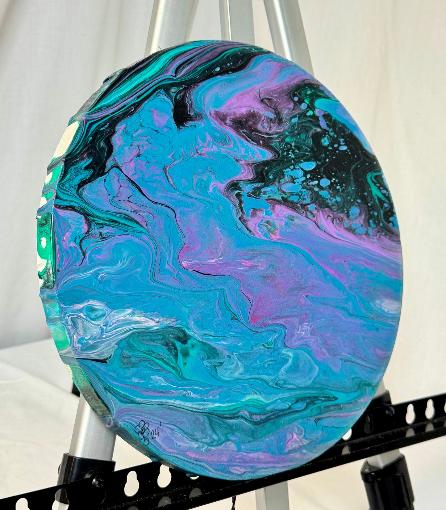 Moon — 10” Round Paint Pour Canvas