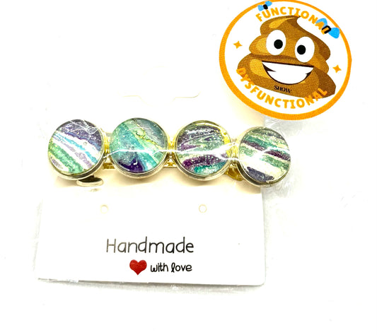 #1 Forest Mood Swing Barrette – Green & Purple Resin Disc Hair Clip