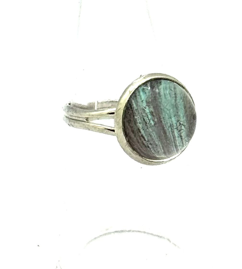 #3 Teal Eclipse Glass Dome Ring – Smoky Green & Gray Statement Ring