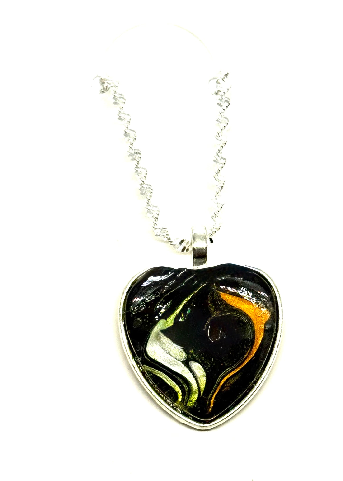#19 Toxic Sweetheart – Black, Orange & White Paint Pour Heart Necklace | FDSS Original