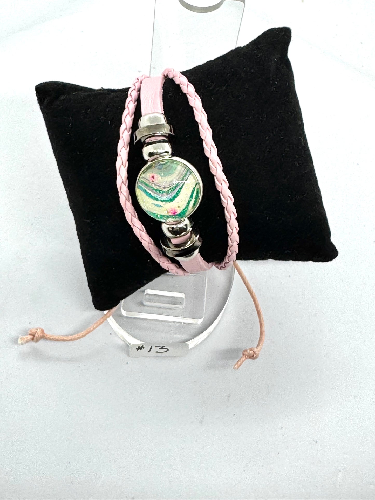 #13 “Soft Chaos Energy” Pink Wrap Bracelet — Handmade Glass Dome Statement Piece | One-of-a-Kind FDSS Chaos Jewelry