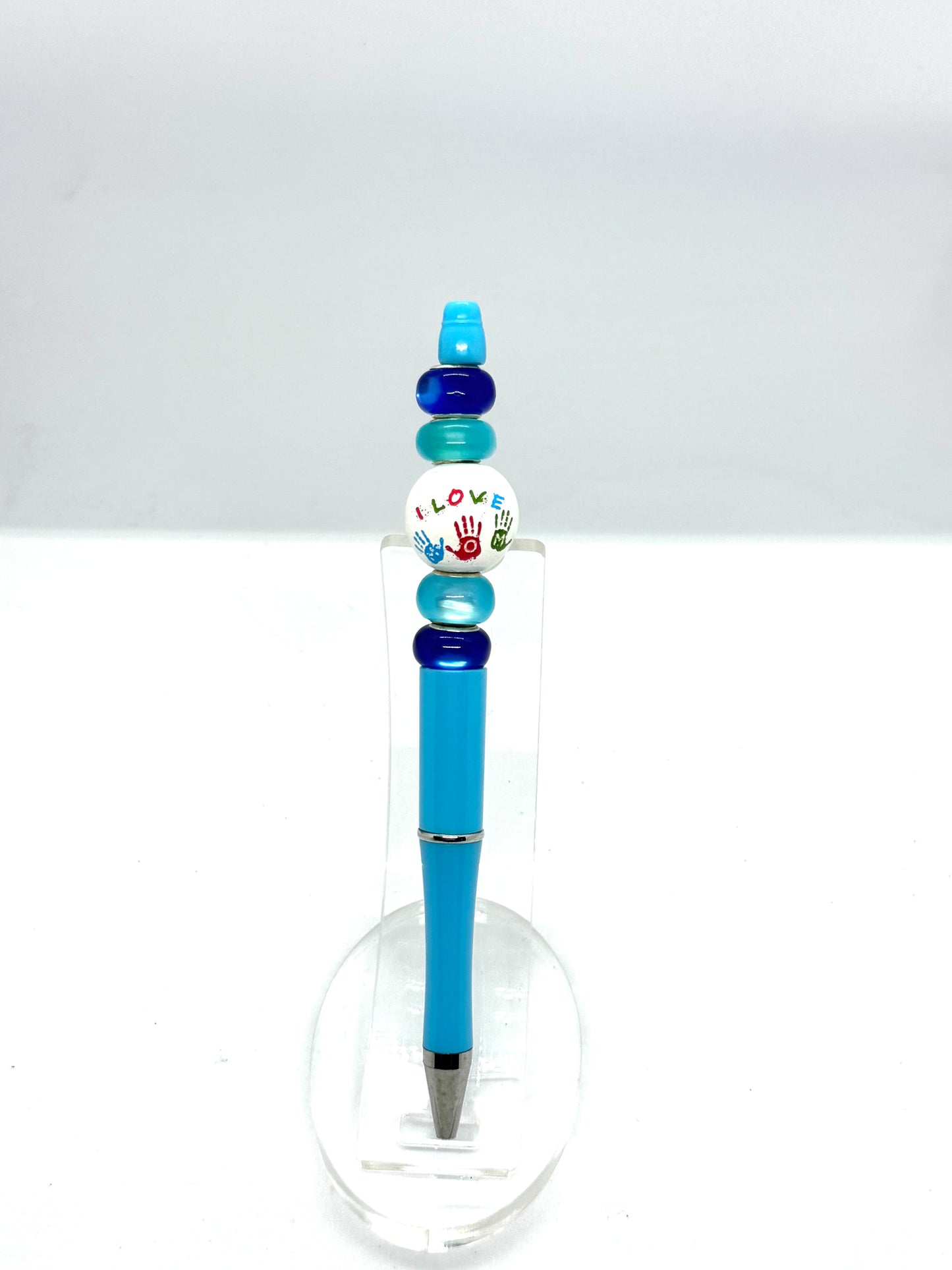 Blue “I Love Mom” Beaded Pen