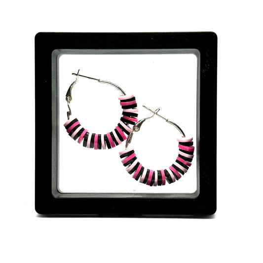 #10 Hot Mess Energy Hoop Earrings – Pink & Black Beaded Hoop Earrings
