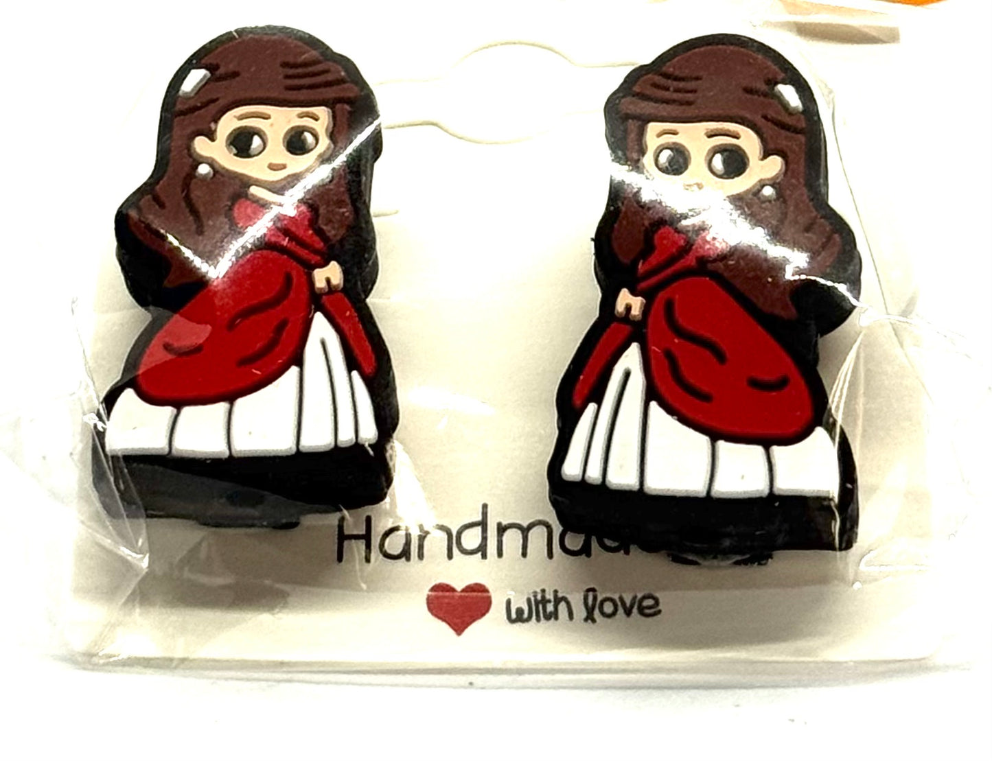 #3 Soft Drama Barrettes – Dark Hair Red Outfit Character Clips (2pc Set)