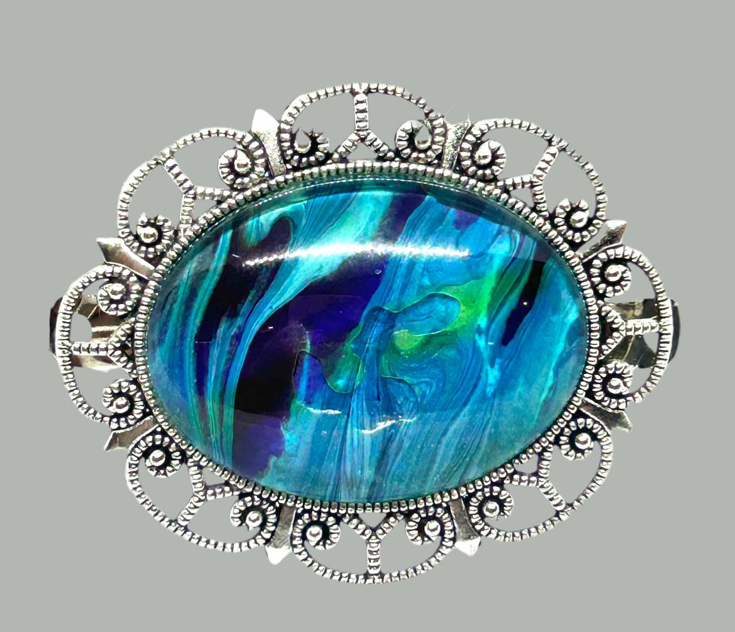 Abstract Paint Pour Hair Barrette | Handmade Metal & Glass Hair Clip
